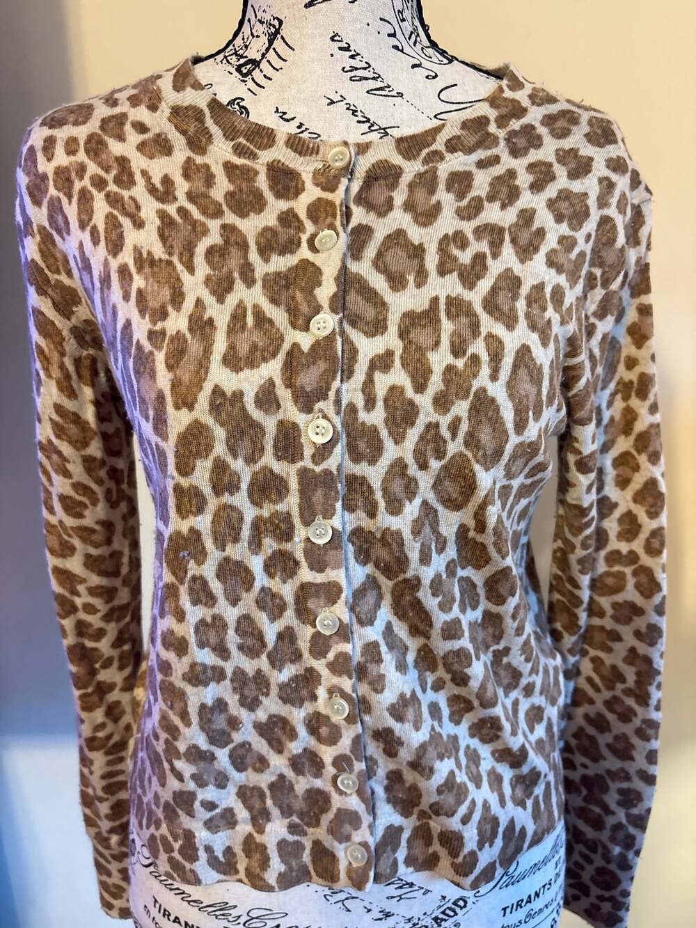 J.Crew Classic Merino Wool Cardigan Sweater in Leopard Print (Size S).